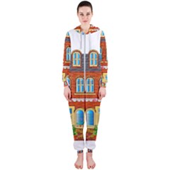 City Buildings Brick Architecture Hooded Jumpsuit (ladies)  by Simbadda