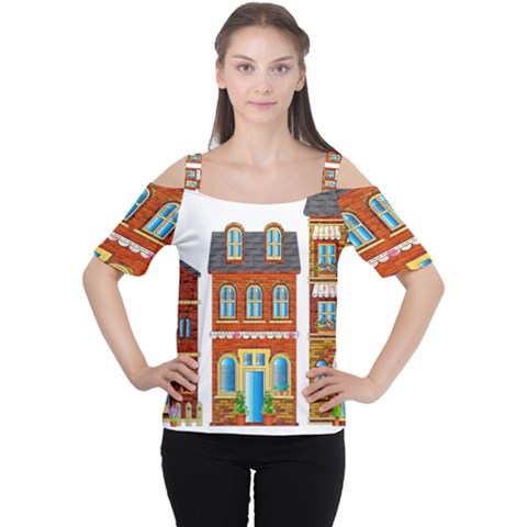City Buildings Brick Architecture Cutout Shoulder Tee by Simbadda