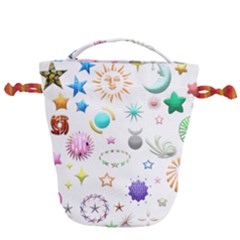 Shapes Stars Moon Sun Pattern Drawstring Bucket Bag by Simbadda