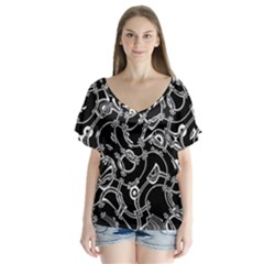 Unfinishedbusiness Black On White V-neck Flutter Sleeve Top by designsbyamerianna