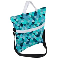 Teal Triangles Pattern Fold Over Handle Tote Bag by LoolyElzayat
