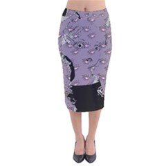 Wide Eyed Girl Grey Lilac Velvet Midi Pencil Skirt by snowwhitegirl