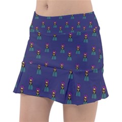 Nerdy 60s  Girl Pattern Blue Tennis Skirt by snowwhitegirl