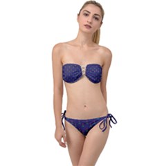 Nerdy 60s  Girl Pattern Blue Twist Bandeau Bikini Set by snowwhitegirl