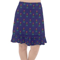 Nerdy 60s  Girl Pattern Blue Fishtail Chiffon Skirt by snowwhitegirl
