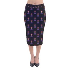 Nerdy 60s  Girl Pattern Black Velvet Midi Pencil Skirt by snowwhitegirl