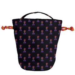 Nerdy 60s  Girl Pattern Black Drawstring Bucket Bag by snowwhitegirl