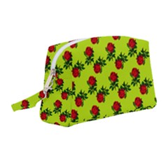 Red Roses Lime Green Wristlet Pouch Bag (medium) by snowwhitegirl