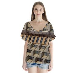 Architecture Geometry V-neck Flutter Sleeve Top by Simbadda