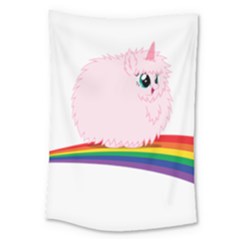 Pink Fluffy Unicorns Dancing On Rainbows Drawing Large Tapestry by Sudhe