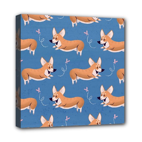 Corgi Patterns Mini Canvas 8  X 8  (stretched) by Sudhe