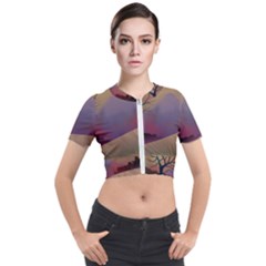 Landscape Illustration Nature Sky Short Sleeve Cropped Jacket by Simbadda