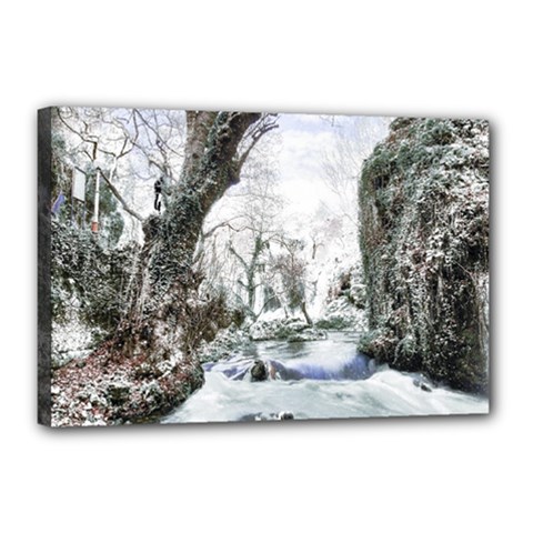 Tree Waterfall Landscape Nature Canvas 18  X 12  (stretched) by Simbadda