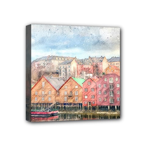 Architecture City Buildings River Mini Canvas 4  X 4  (stretched) by Simbadda