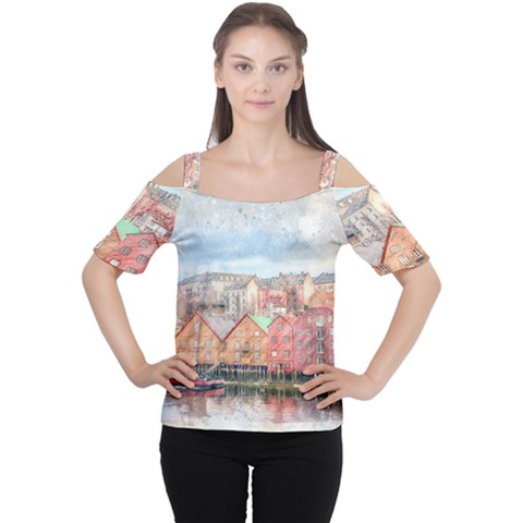 Architecture City Buildings River Cutout Shoulder Tee by Simbadda