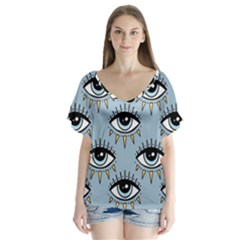 Eyes Pattern V-neck Flutter Sleeve Top by Valentinaart
