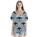 Eyes pattern V-Neck Flutter Sleeve Top View1