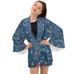 Trendy Memphis Style Seamless Pattern Colorful Geometric Seamless Pattern 80 S 90 S Styles Long Sleeve Kimono by Vaneshart