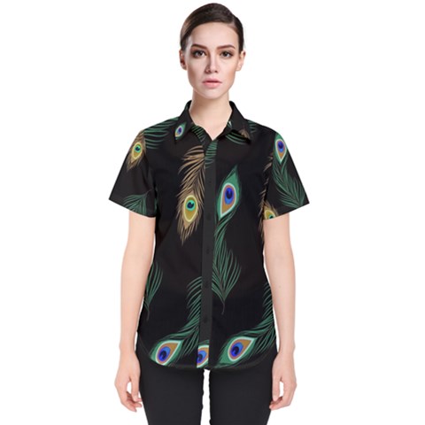 Seamless Pattern With Peacock Feather Women s Short Sleeve Shirt by Vaneshart