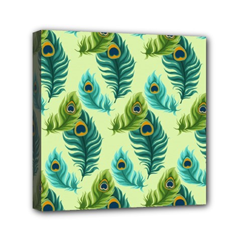 Peacock Feather Pattern Mini Canvas 6  X 6  (stretched) by Vaneshart
