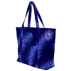 Seamless Pattern With Colorful Peacock Feathers Dark Blue Background Zip Up Canvas Bag by Vaneshart