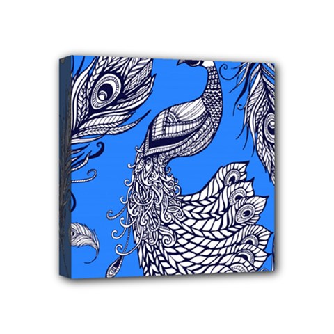 Peacock Bird Feathers Seamless Background Pattern Mini Canvas 4  X 4  (stretched) by Vaneshart