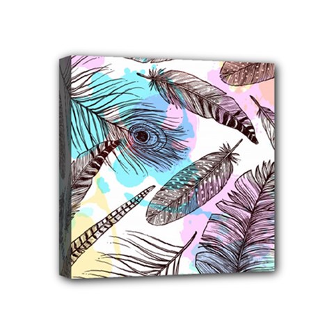 Hand Drawn Feathers Seamless Pattern Mini Canvas 4  X 4  (stretched) by Vaneshart