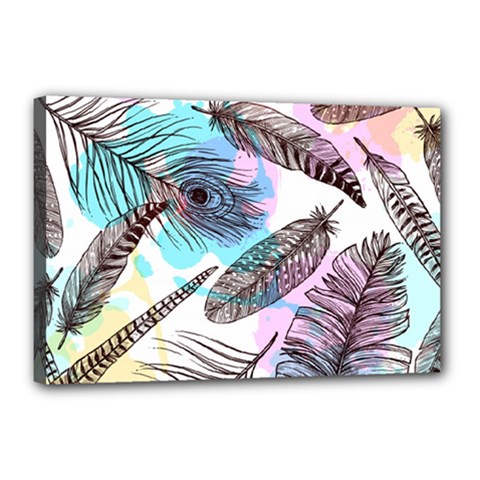 Hand Drawn Feathers Seamless Pattern Canvas 18  X 12  (stretched) by Vaneshart