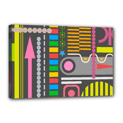Pattern Geometric Abstract Colorful Arrows Lines Circles Triangles Canvas 18  X 12  (stretched) by Vaneshart