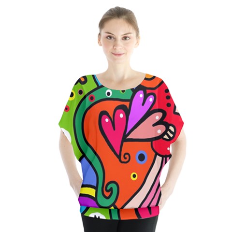 Seamless Doodle Batwing Chiffon Blouse by Vaneshart