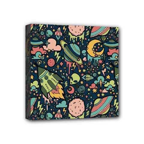Texture Patterns Aliens Rockets Space Mini Canvas 4  X 4  (stretched) by Vaneshart