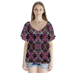 Abstract 1 1 V-neck Flutter Sleeve Top by ArtworkByPatrick