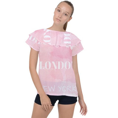 Paris, London, New York Ruffle Collar Chiffon Blouse by Lullaby