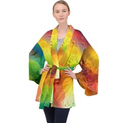 Abstract Sunlight Flower Reflection Color Macro Floating Yellow Circle Macro Photography Spheres Oil Long Sleeve Velvet Kimono  by Vaneshart