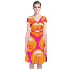 Pop Art Tennis Balls Short Sleeve Front Wrap Dress by essentialimage