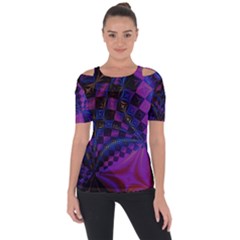Background Silky Geometric Fractal Shoulder Cut Out Short Sleeve Top by Wegoenart