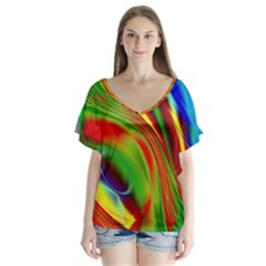 Artwork Digital Art Fractal Colors V-neck Flutter Sleeve Top by Wegoenart