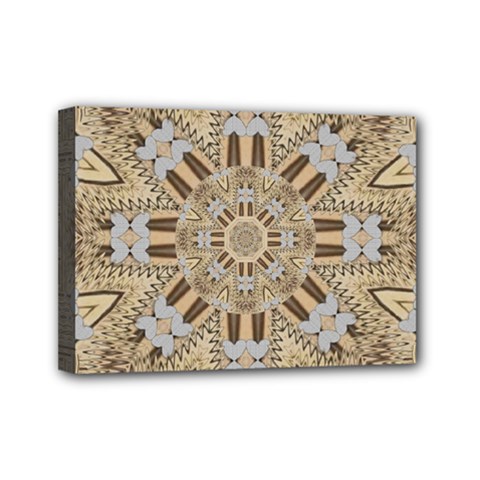 Wood And Wood With Hearts And More Wood Ornate Mini Canvas 7  X 5  (stretched) by pepitasart