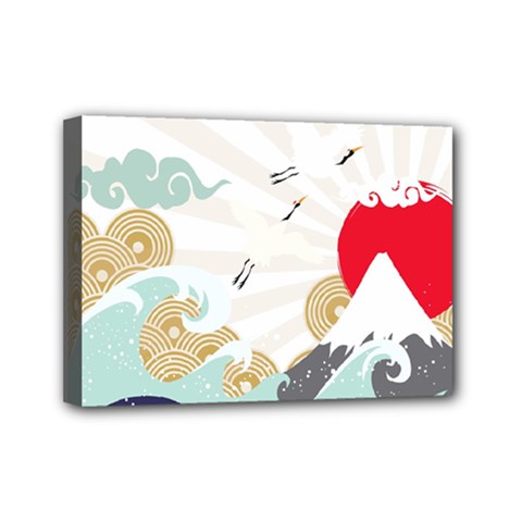 Mountain Sun Japanese Illustration Mini Canvas 7  X 5  (stretched) by Vaneshart