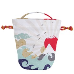 Mountain Sun Japanese Illustration Drawstring Bucket Bag by Vaneshart