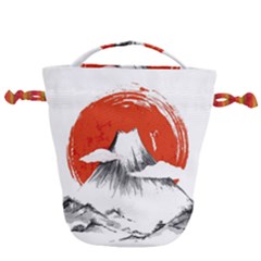 Mount Fuji Mountain Ink Wash Painting Drawstring Bucket Bag by Vaneshart