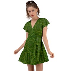 Fauna Nature Ornate Leaf Flutter Sleeve Wrap Dress by pepitasart