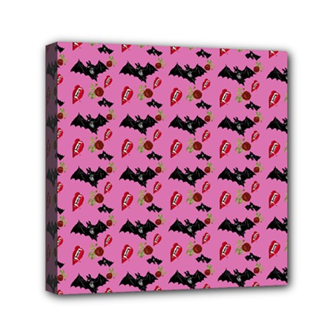 Bat Rose Lips Pink Pattern Mini Canvas 6  X 6  (stretched) by snowwhitegirl