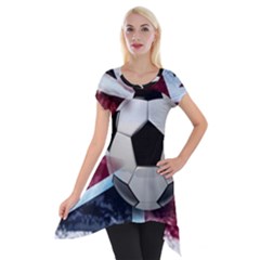 Soccer Ball With Great Britain Flag Short Sleeve Side Drop Tunic by Vaneshart