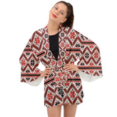 Folklore Ethnic Pattern Background Long Sleeve Kimono by Vaneshart