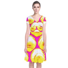 Pop Art Tennis Balls Short Sleeve Front Wrap Dress by essentialimage