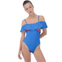 Shapes chains on a blue background                                             Frill Detail One Piece Swimsuit View1