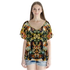Abstract 22 1 V-neck Flutter Sleeve Top by ArtworkByPatrick