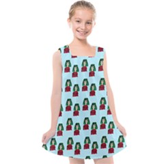 Girl With Green Hair Pattern Kids  Cross Back Dress by snowwhitegirl