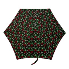Girl With Green Hair Pattern Brown Floral Mini Folding Umbrellas by snowwhitegirl